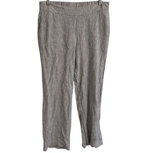 Cristina Linen Blend Striped Pull On Pants Grey White Straight Leg Womens Medium